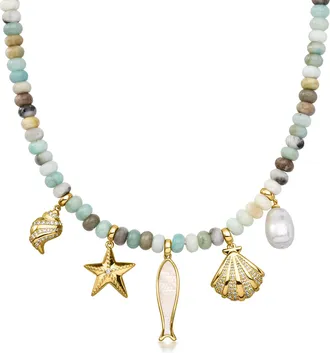 Ross-Simons 14kt Yellow Gold-Plated Sea Life Bead Necklace With Natural and Simulated Gemstones