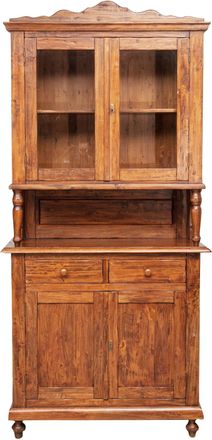 Biscottini International Vitrina Alacena De Madera Maciza De Tilo Acabada Con Efecto Nogal 107x42x238 Cm