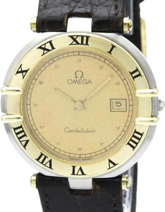 Omega Pre-owned Constellation 196.0360 Polshorloge - Heren - Vintage Horloges - Geel - ONE Size - Leer - Vintage