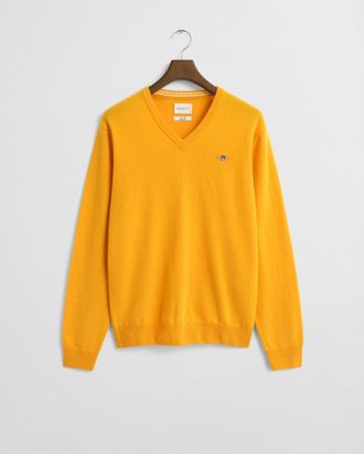 GANT Men Superfine Lambswool V-Neck Sweater (XL) YELLOW LICHEN