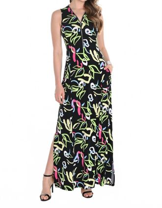 Frank Lyman Design Doodle Print A Line Maxi Dress In Black/multi