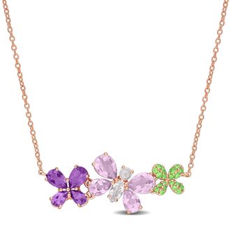 Mimi & Max 5ct TGW Multi-Gem Butterfly and Flower Necklace in Rose Plated Sterling Silver-17 in