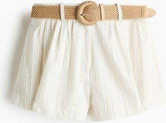 H&M Belted Cotton Shorts in Light Beige/striped at Nordstrom, Size 10