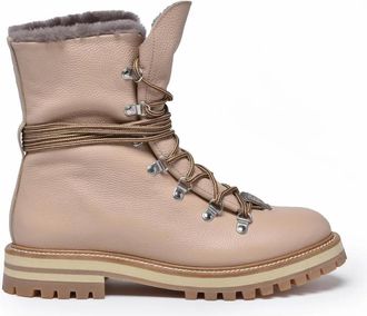 Eleventy Beige Fur Lining Rubber Sole Leather Boots