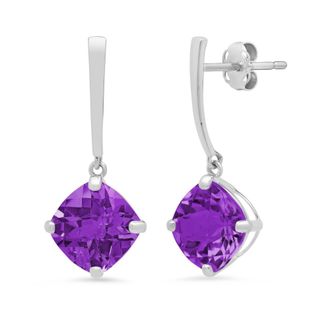 MAX + STONE 14k White Gold Solitaire Cushion-Cut Gemstone Drop Earrings (8mm)
