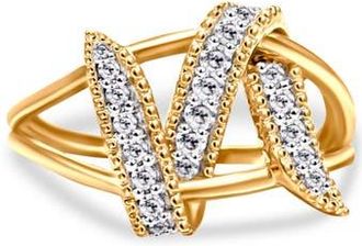 House of Brilliance 14K Yellow Gold Plated Silver 1/4 Cttw Diamond Interlocking Bypass Ring at Nordstrom, Size 8