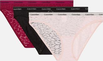 Calvin Klein Womens 3-Pack Icon Lace Bikini Briefs, Beetroot/Black/Pink - Size: 10