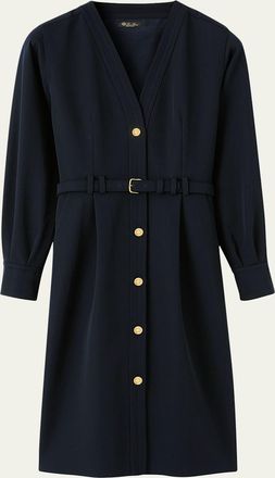 Loro Piana Gladys Button-Front Belted Wool Crepe Dress