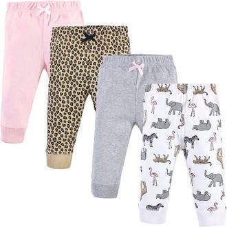 Hudson Baby 4Pk Essential Pants Set in Modern Pink Safari at Nordstrom, Size 18-24M