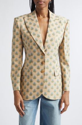Etro Foulard Print Stretch Wool & Cotton Jacket in Beige/Blue Multicolor at Nordstrom, Size 6 Us