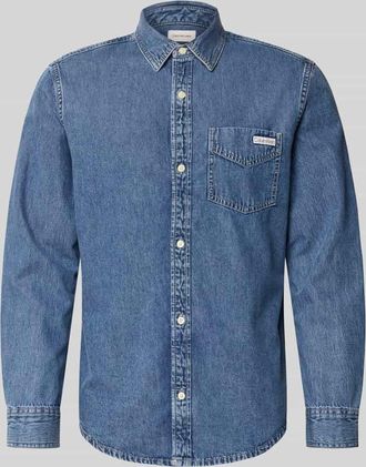 Calvin Klein Jeans Regular Fit Jeanshemd mit Brusttasche und Label-Detail in Dunkelblau, Gr&ouml;&szlig;e XXL
