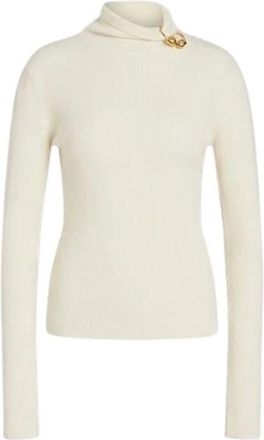 Alberta Ferretti Wol- zijde en kasjmier coltrui met bloemenbroche - Dames - Coltruien - Beige - M - Wol - Truien & Vesten