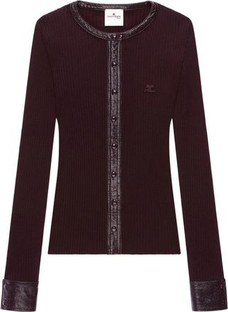 Courr&egrave;ges Vinyl-trim Ribbed-knit Cardigan