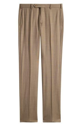 Zanella Parker Classic Wool Sharkskin Dress Pants in Tan at Nordstrom, Size 33