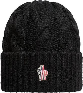 Moncler Moncler Wool Blend Cable Knit Hat, Women, Black, Size: One Size