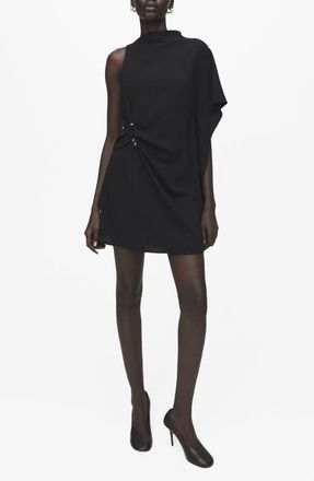 Mango Soleil Asymmetric Sleeve Minidress in Black at Nordstrom, Size 10