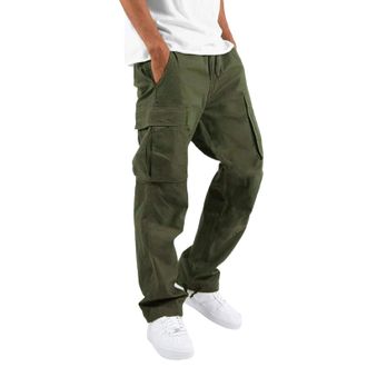 Generic Mens Cargo Trousers Mens Wild Cargo Pants Relaxed Fit Leg Cargo Casual Trouser Multiple Pockets Black Red Pant Jogging Sweatpant Leisure Gym Yoga Outd