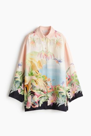 H&M Oversized Twillbluse - Hellrosa/Kolibris