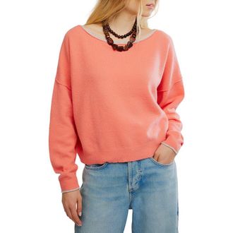 Free People See Me Bateau Neck Sweater in Coral Rimson Combo at Nordstrom, Size X-Small
