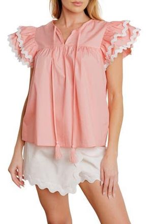 Flying Tomato Solid Woven Flutter Sleeve Top in Light Pink at Nordstrom Rack, Size Medium