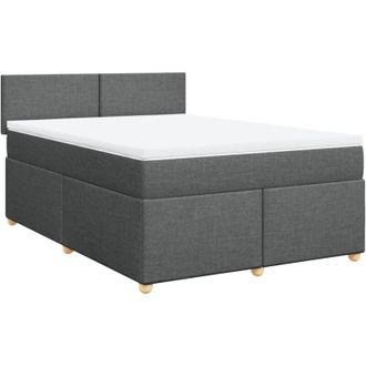 vidaXL Cama Box Spring Con Colch&oacute;n Tela Gris Oscuro 140x200 Cm Vidaxl