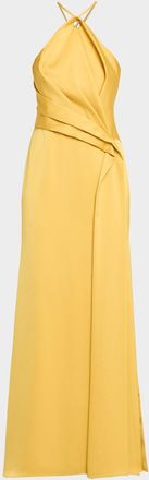 Aidan Mattox Draped Crepe Back Satin Halter Gown
