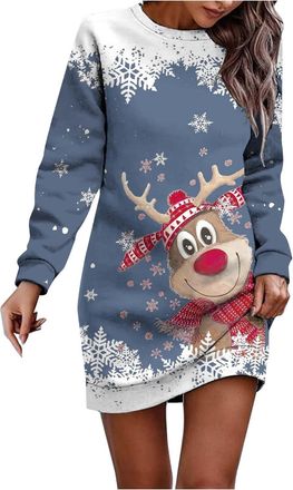 Generic Womens Oversized Sweatshirt Dress Long Sleeve Crew Neck Christmas Sparkle Dress Xmas Wine Glass Printed Dresses Long Tops to Wear with Leggings Going 