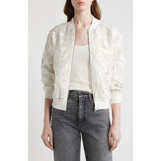 AllSaints Jade Embroidered Bomber Jacket in White at Nordstrom, Size 6 Us