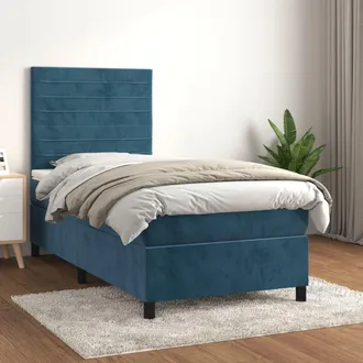 vidaXL Vidaxl - Giroletto A Molle Con Materasso Blu Scuro 90x200 Cm In Velluto