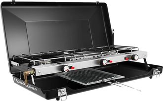 OEM Hornilla De Camping, Hornilla De Gas De 3 Quemadores, Encendido Piezoel&eacute;ctrico, Negra