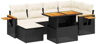 vidaXL Set De Comedor De Jard&iacute;n 7 Pzas Y Cojines Rat&aacute;n Sint&eacute;tico Negro Vidaxl