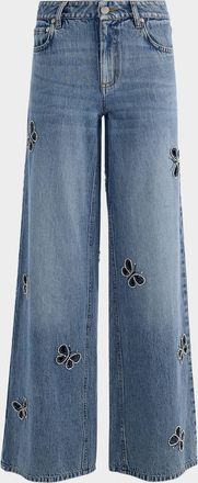 Alice & Olivia Amazing Embellished Cutout Jeans