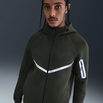 Nike Mens Tech Full-Zip Fleece Windrunner Jacket with Reflective Accents in Green | IM6537-355