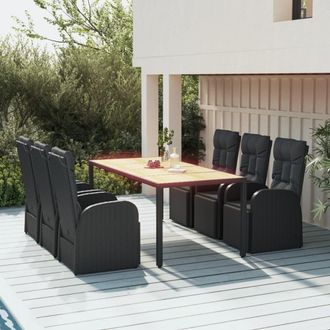 vidaXL Juego Comedor Jard&iacute;n 7 Pzas Madera Acacia Rat&aacute;n Sint&eacute;tico Negro Vidaxl