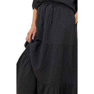Pact Organic Cotton Coastal Double Gauze Tiered Maxi Skirt in Black at Nordstrom, Size Small
