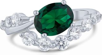 Kenneth Jay Lane Oval Cubic Zirconia Half Border Ring in Green/Silver at Nordstrom Rack, Size 8