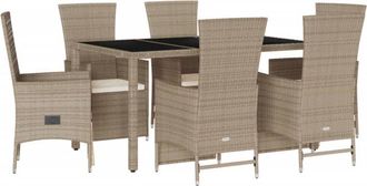vidaXL Set Comedor De Jard&iacute;n 7 Pzas Con Cojines Rat&aacute;n Sint&eacute;tico Beige Vidaxl