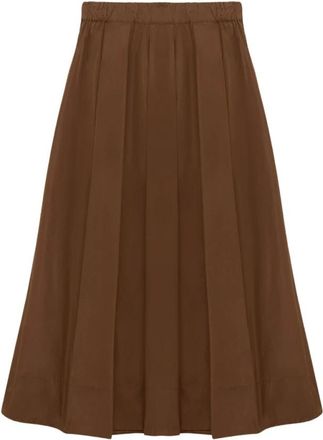 Alpha Studio Falda Larga de Tafet&aacute;n con Cintura El&aacute;stica Fruncida - Skirts - Mujer - Marr&oacute;n - M
