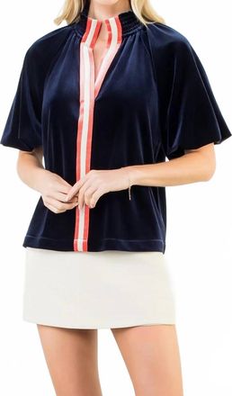 THML Clothing Erickson Velvet Top In Navy
