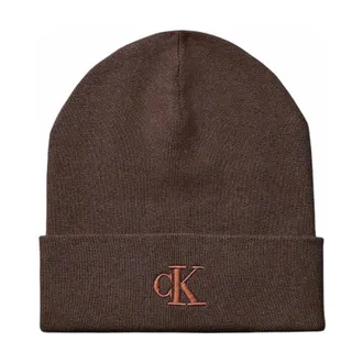 Calvin Klein Accessoires, unisex, Bruin, ONE Size, Fijne Rib Muts