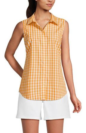 Lands End Sleeveless No Iron Shirt in Sweet Mango Gingham at Nordstrom, Size X-Large P
