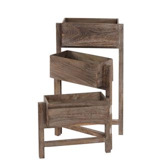 Hhg Hhg - Set 3x Portavasi Decorativi Uniti Con Cerniere Shabby Vintage T275 Legno Paulonia Marrone
