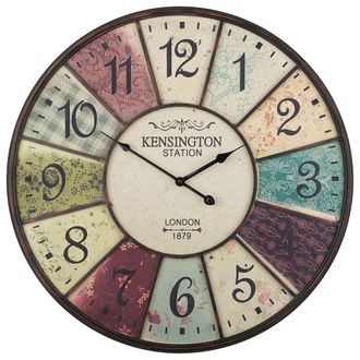 Beliani Reloj De Pared Multicolor De Hierro Envejecido Dise&ntilde;o Vintage Estaci&oacute;n De Tren Redondo 59 Cm Boswil