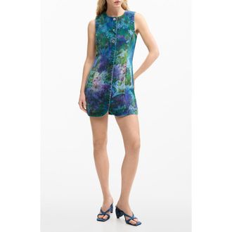 Desigual Floral Print Denim Minidress in Dark Blue at Nordstrom, Size X-Large