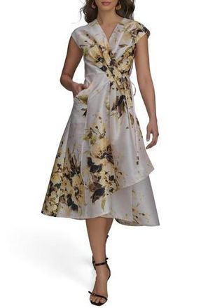 DKNY Floral Tiered Wrap Dress in Limoncello Multi at Nordstrom Rack, Size 8