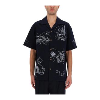 Dr&ocirc;le de Monsieur Camicia Button-Up a Maniche Corte con Stampa Astratta - - Shirts - Uomo - Blu - S