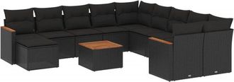 vidaXL Set De Sof&aacute;s De Jard&iacute;n 12 Piezas Cojines Rat&aacute;n Sint&eacute;tico Negro Vidaxl