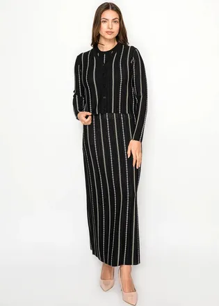 YAL New York Black Striped Knit Maxi Dress & Cardigan
