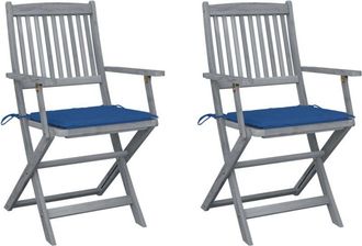 vidaXL Vidaxl - Sillas de jardín plegables 2 uds cojines madera maciza acacia