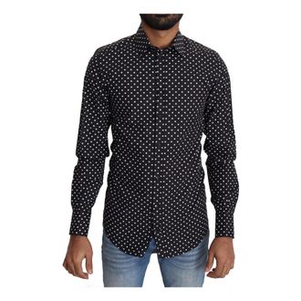 Dolce & Gabbana Casual Shirts, male, Black, XS, Polka Dot Print Cotton Shirt